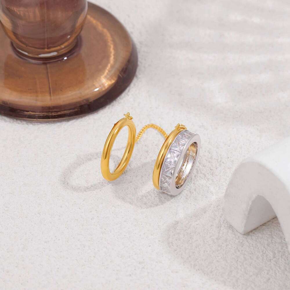 Fashion CZ Zircon Stainless Steel Double Layer Chain for Women Gold Plated Tassel Link Ring Hip Hop Jewelry Waterproof