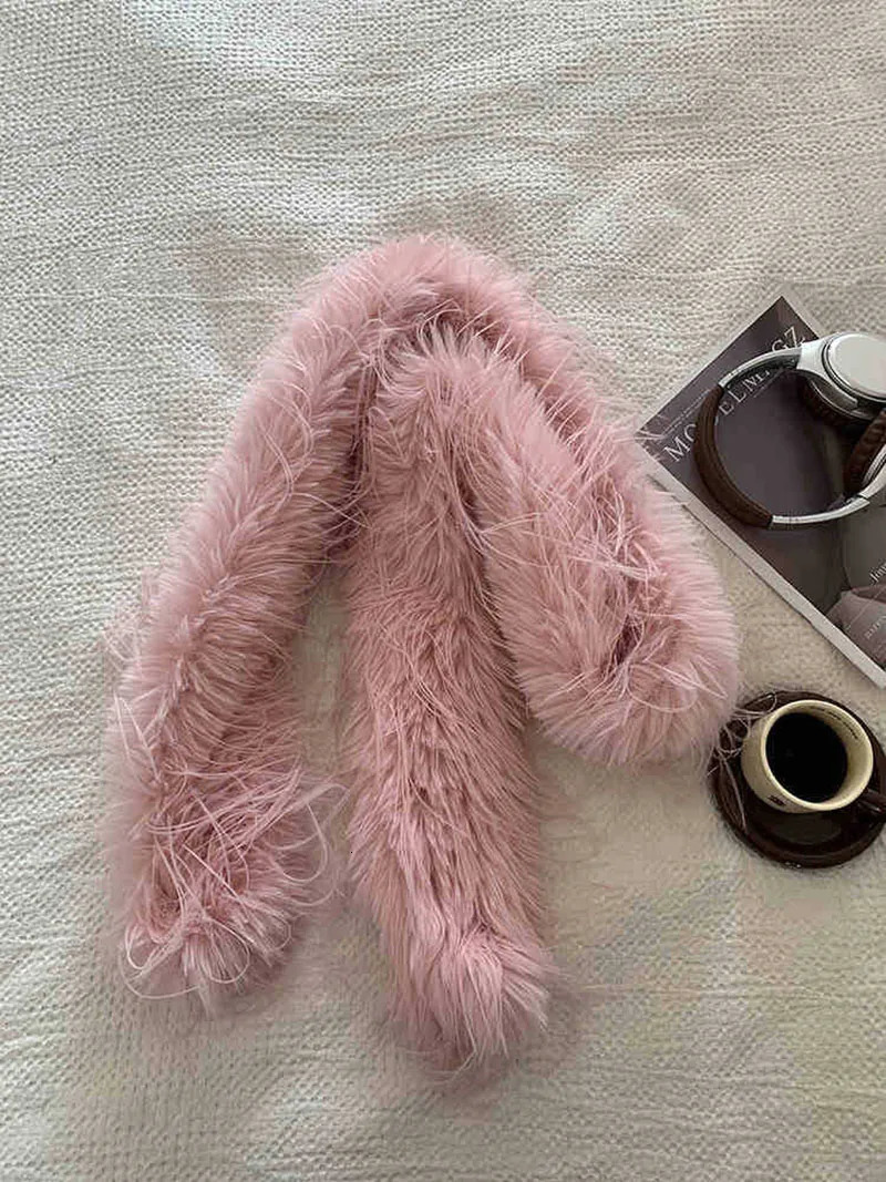 Korean Runway Style Thick Scarf Fashionable Plush Long Strip Scarf Womens Mink Fur Y2K Girl Scarf for Warm 250930