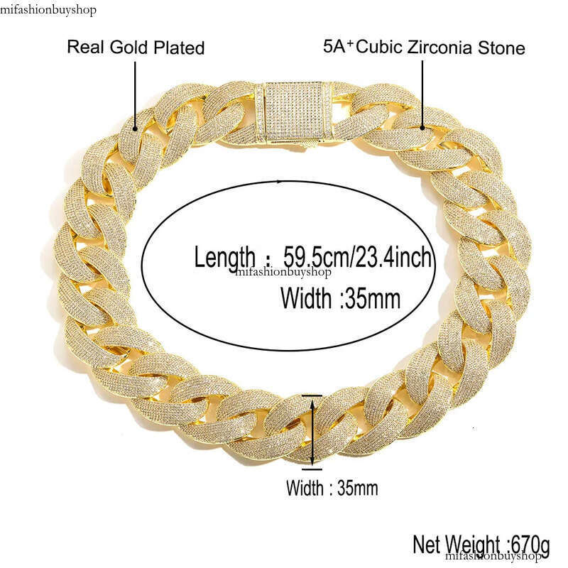 Elegant Mens Fashion Jewelry: Premium 35MM Cuban Chain Necklaces Featuring Sparkling Cubic Zirconias & Durable Gold Coating
