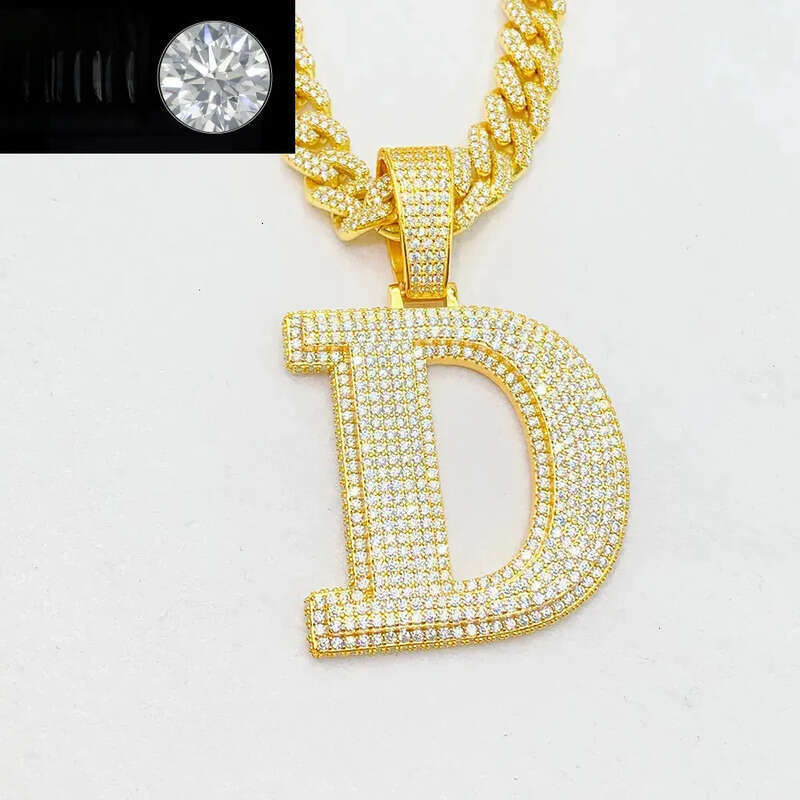 A-Z Sterg Sier Shiny VVS Moissanite Letter Pendant with 3mm 24inch Rope Chain Jewelry for Men Women Nice Gift