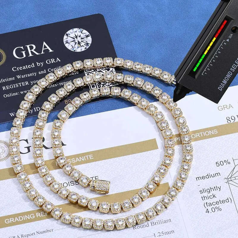 ESKEEM Sterling Sier 5mm Custom VVS Moissanite Dia Cluster Tennis Chain Necklace