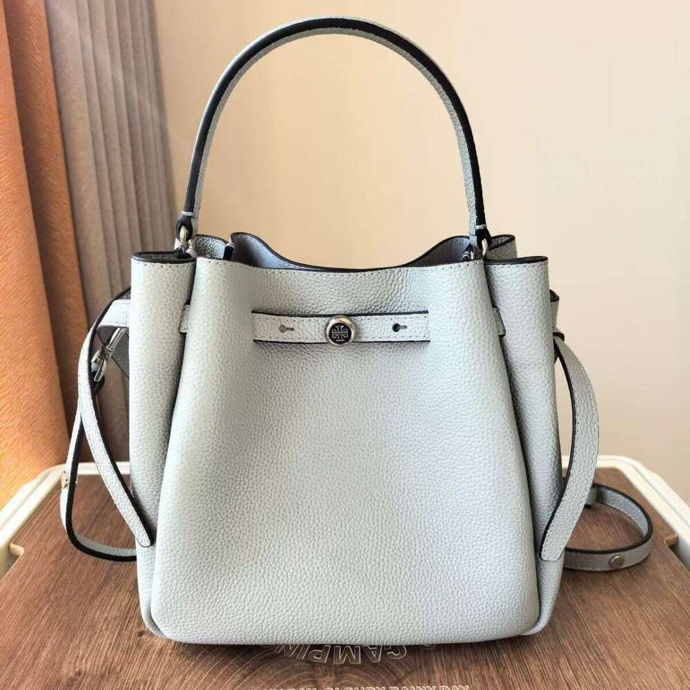 TB Women's Cowhide Tote Single Shoulder Crossbody Handbag Large Capacity Genuine Leather Drawstring Basket Romy Bucket Bag
