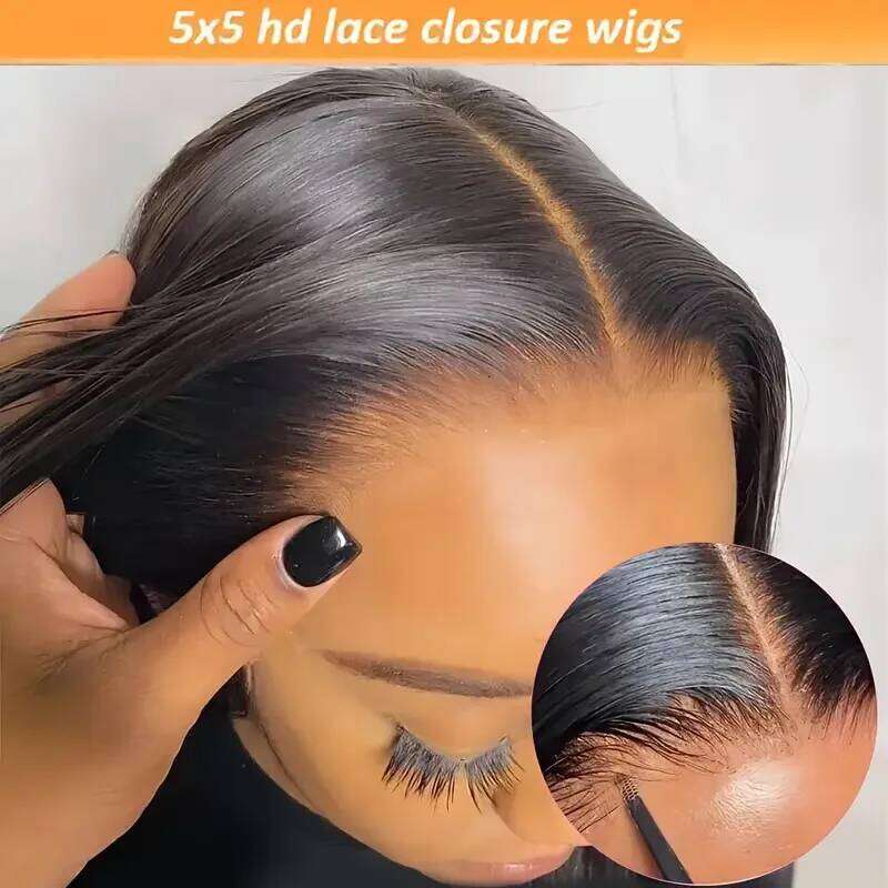 5X5 HD Transparent Lace Front Glueless Closure Human Plucked & Pre Cut 250% No Glue Wig For Natural Straight Hair Xiusiyuan2510