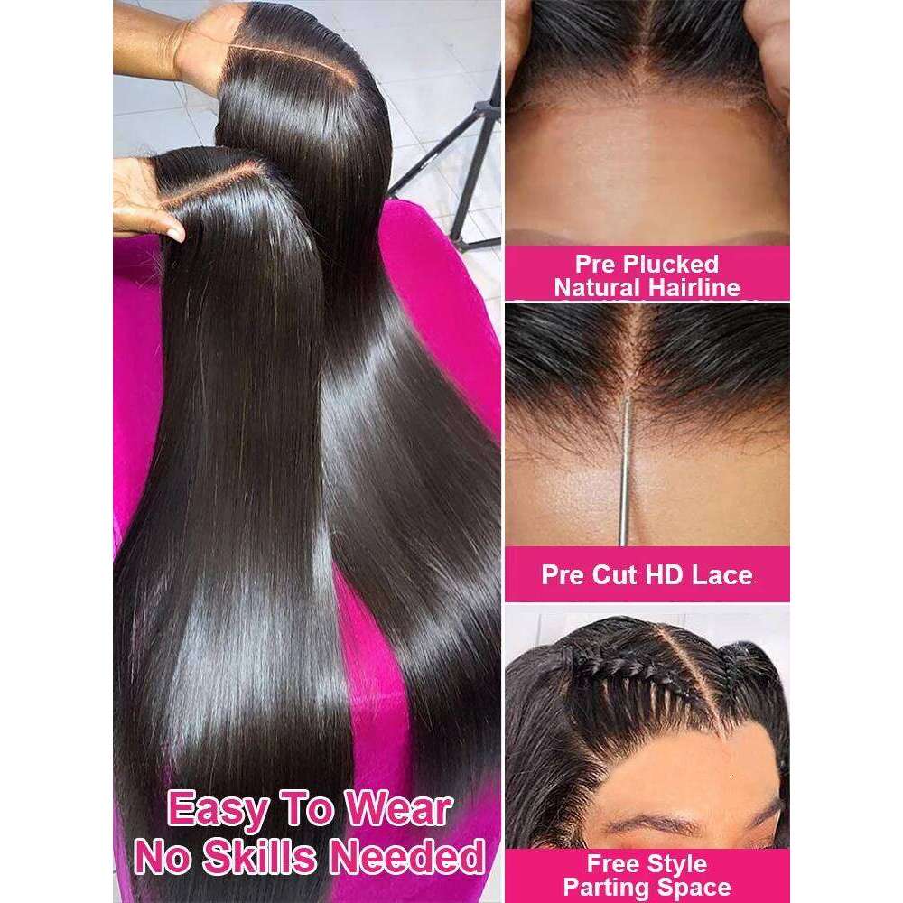Glueless 6X4 5X5 9X6 Pre Cut Closure Wigs Smooth Straight 360 13X4 13X6 Lace Front Wig Human Hair Xiusiyuan2510