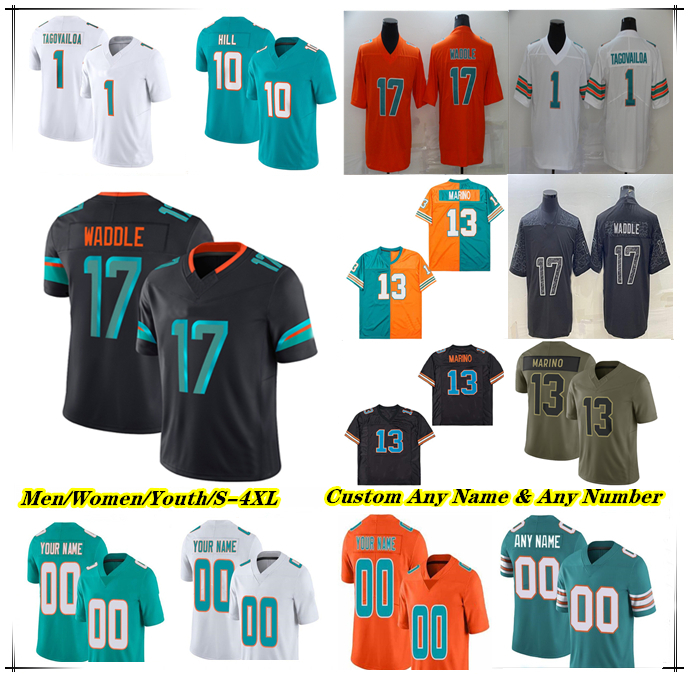 Tua Tagovailoa Football Jersey Dan Marino Tyreek Hill Jaylen Waddle De'Von Achane Ollie Gordon II Malik Washington Jordyn Brooks Tyrel Dodson Bradley Chubb Thomas 4X