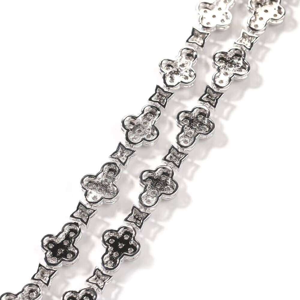 Hip-Hop Iced Out Cross Chain Link Bracelet Flower moissanite chainia Necklace for Women and Men