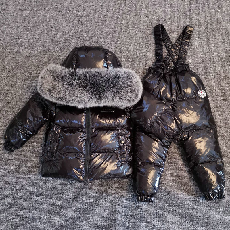 New Winter Edition Kids Down Jacket Overalls Set Big Fur Collar Boys Girls Babies Children's Clothing Skiing Clothes