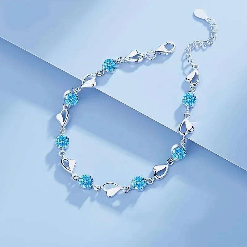 2pcs/set Sterling Sier Heart Necklace Set for Women Korean Adjustable Charm Bracelet Party Jewelry
