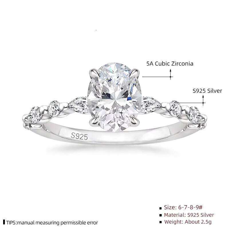 Sterling Silver Princess Oval Cut CZ Engagement Ring Marquise & Round VVS Moissanite Ring Ring Wedding Band Jewelry