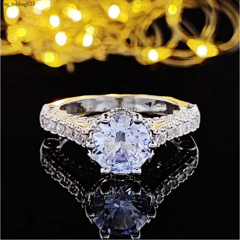 Jewelry Wedding Rings Sterling Sier Round Cut White Topaz CZ Dia Gemstones Eternity Women Engagement Band Ring For Lover Gift
