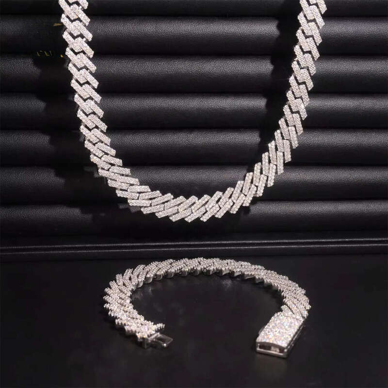 Hot Sale Straight 12mm Two Row Hip Hop Iced Out Sterling Sier Moissanite Necklace Cuban Link Chain