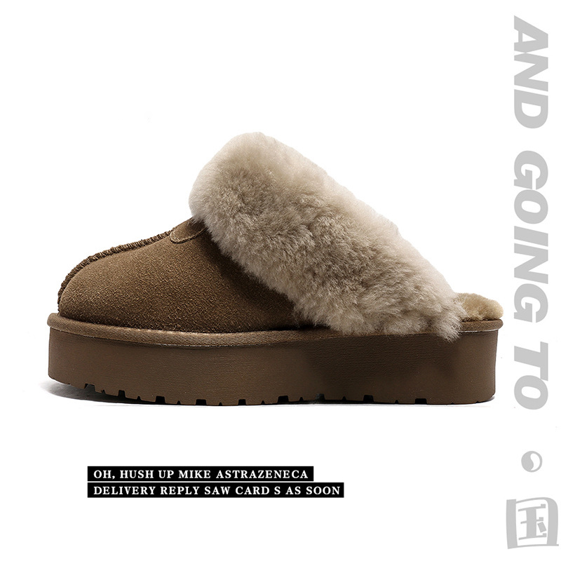 EBV designer shoes hot free shipping High quality fur on Leather Thick soled flat bottomed new snow boots warm and non slip home cotton slippers for w