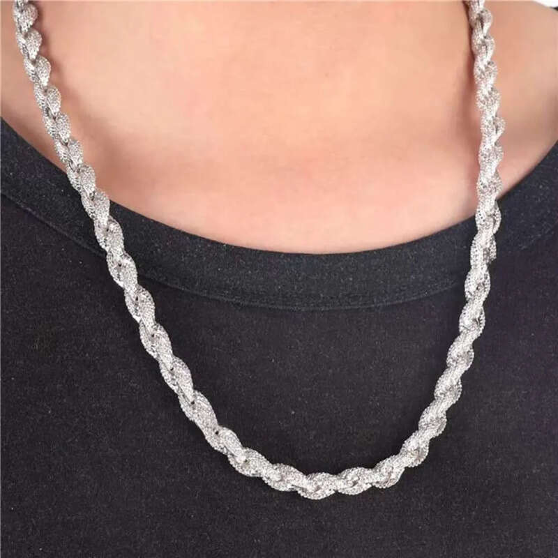 Full Iced Out Hip Hop Jewelry Moissanite Necklace Sterg Sier 8mm Twisted Dia Rope Chain