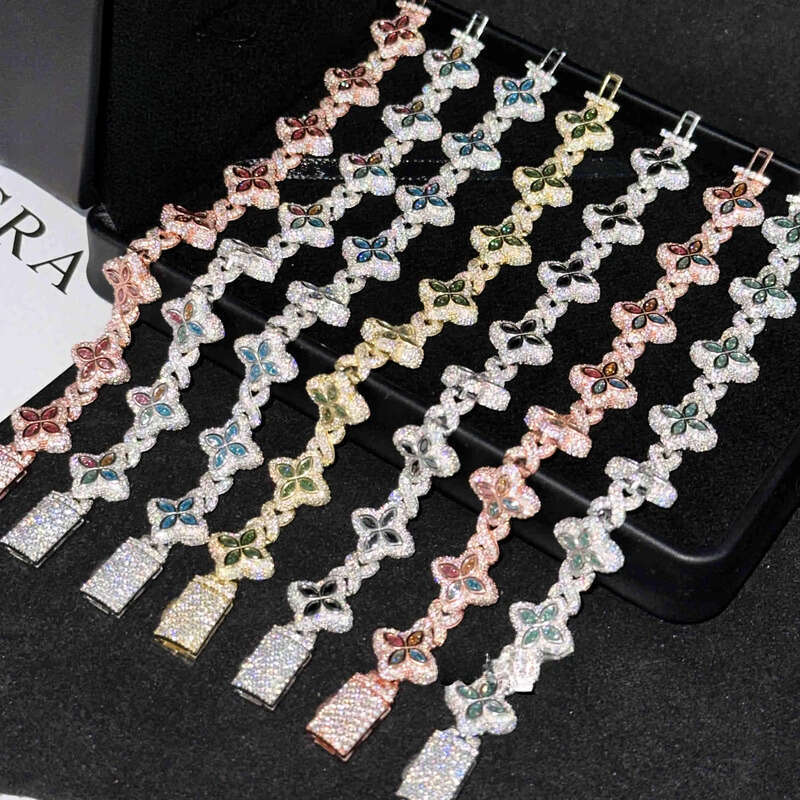New 15mm Marquise Flower Design Hip hop Jewelry Iced out Unisex Cuban Link Chain Sier Moissanite Bracelet