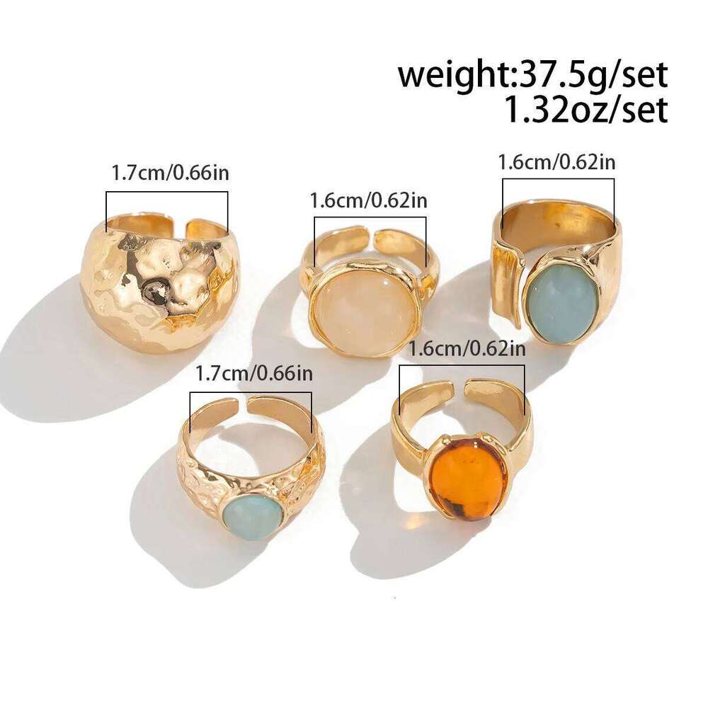 Vintage Chic Stone Inlaid Ring Set for Women Simple Chunky Gold Color Geometric Rings Daily Wear Party Jewelry Gifts