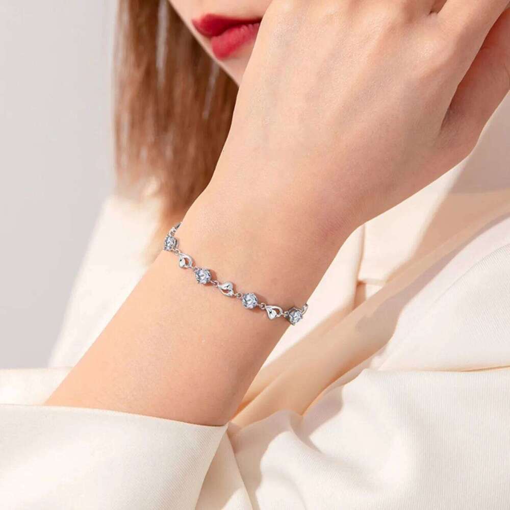 2pcs/set Sterling Sier Heart Necklace Set for Women Korean Adjustable Charm Bracelet Party Jewelry