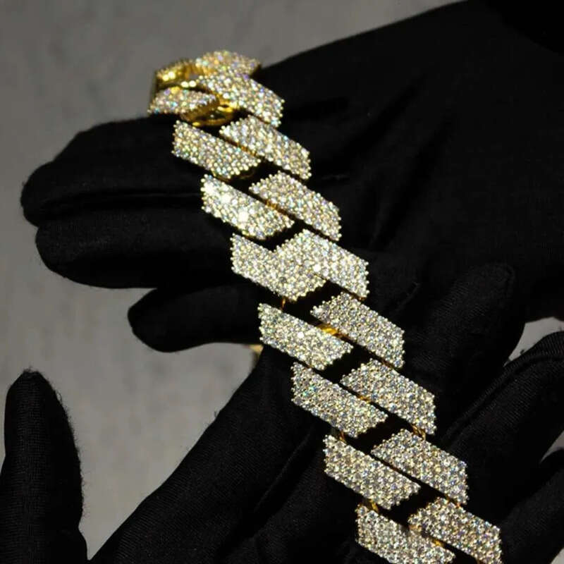 Fully Iced Out 24mm k Prong Setting Necklace Moissanite Custom Cuban Chain