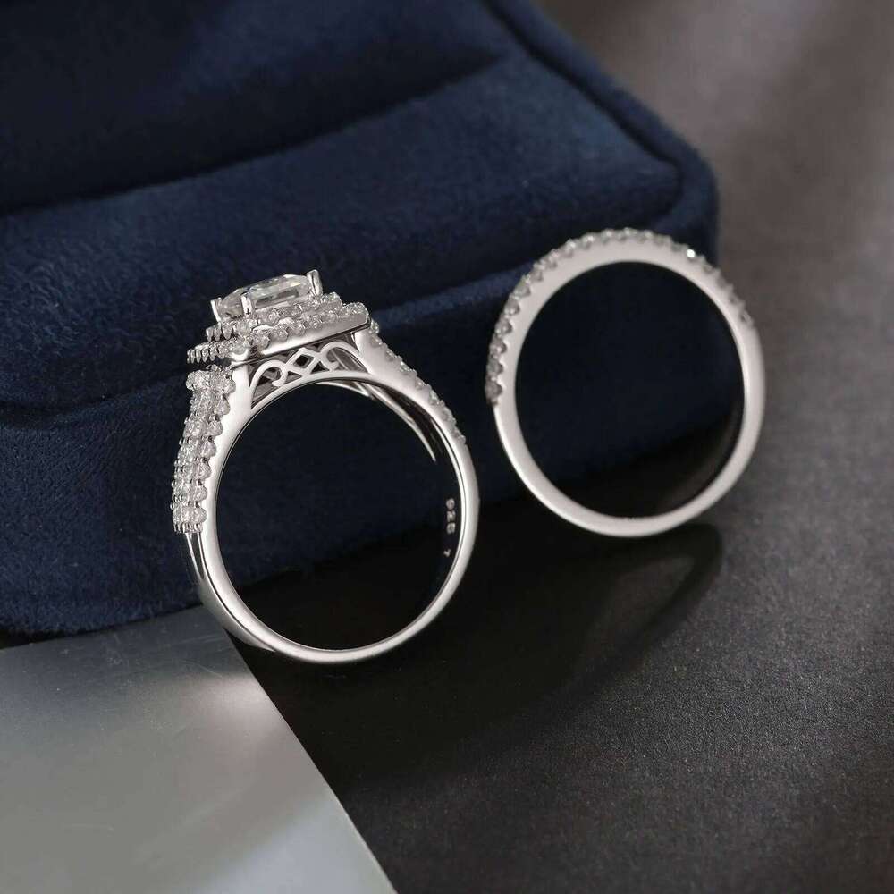 Newshe Certified Moissanite Weddings Ring Set for Women Sterling Sier Halo Princess Cut Elegant Jewelry