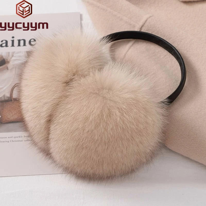 Style Ladies Fox Fur Earmuffs Winter Women Warm Real Fox Fur Earmuffs Girls Earlap Ultra Large Ladies Plush Earmuff 250930