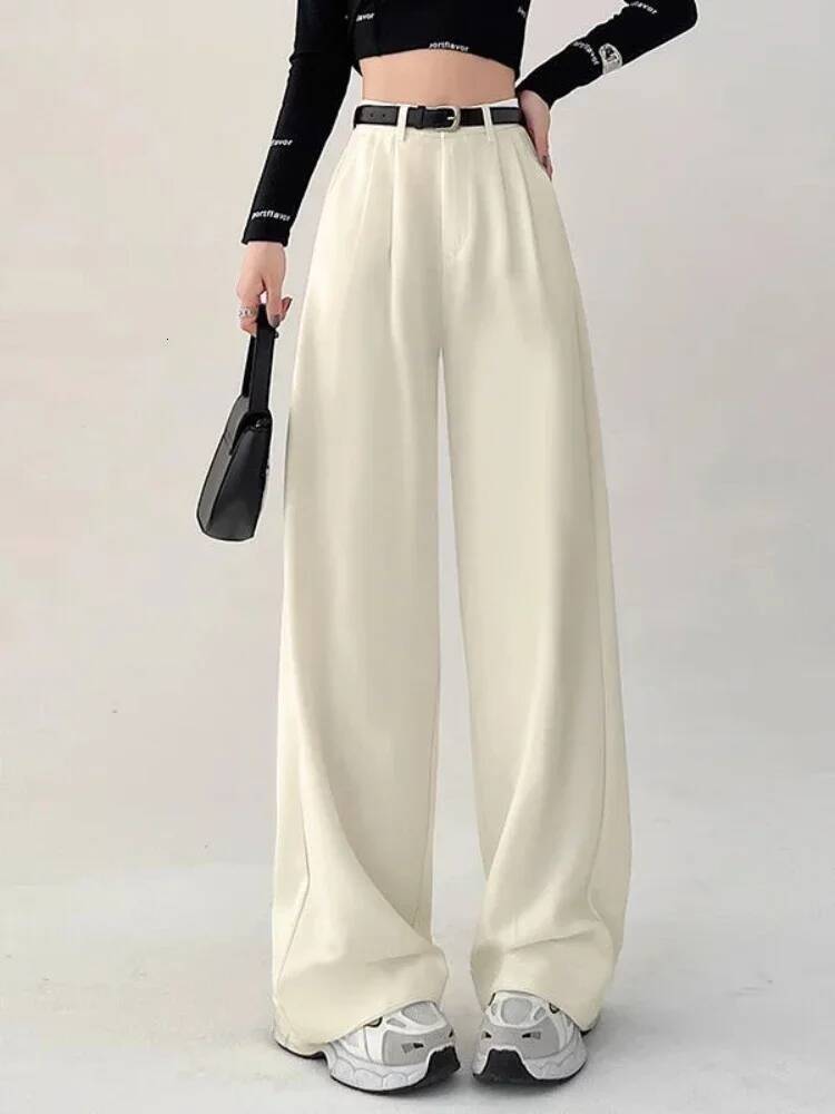 2025 New Women's Casual Temperament High Waist Loose Straight Trousers Gift Belt Fashion Versatile Wide Leg Pants Women dongdumaoyi