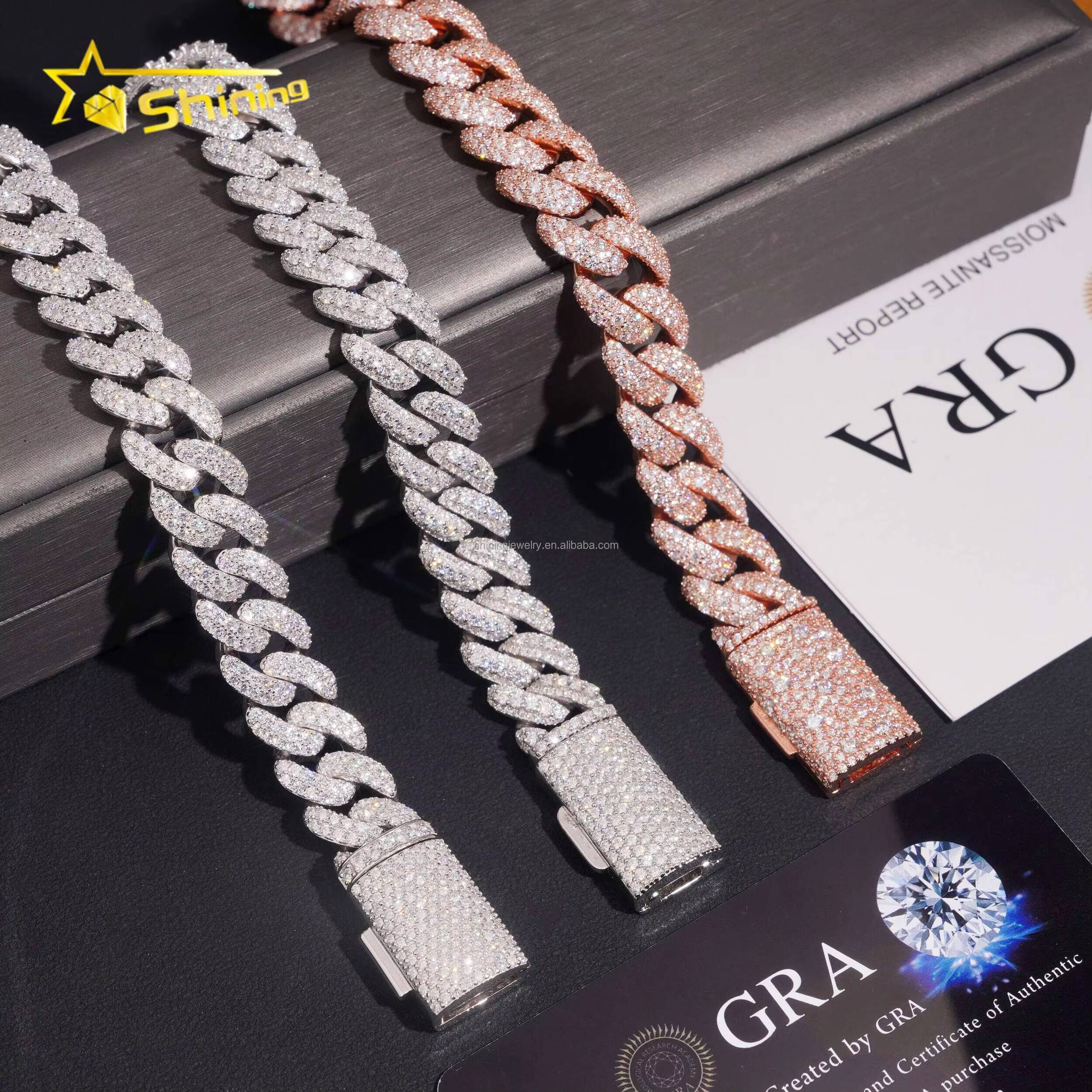 New Designs Fashion New Trendy Luxury Hip Hop 13mm 14mm VVS1 Moissanite Diamond Iced Out S925 Silver Man Miami Cuban Bracelet