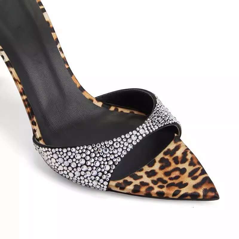 Leopard Print Sexy Rhinestone Ultra heel Sandals 2025 New Pointed Toe Stiletto Designer Shoe High heels for Women