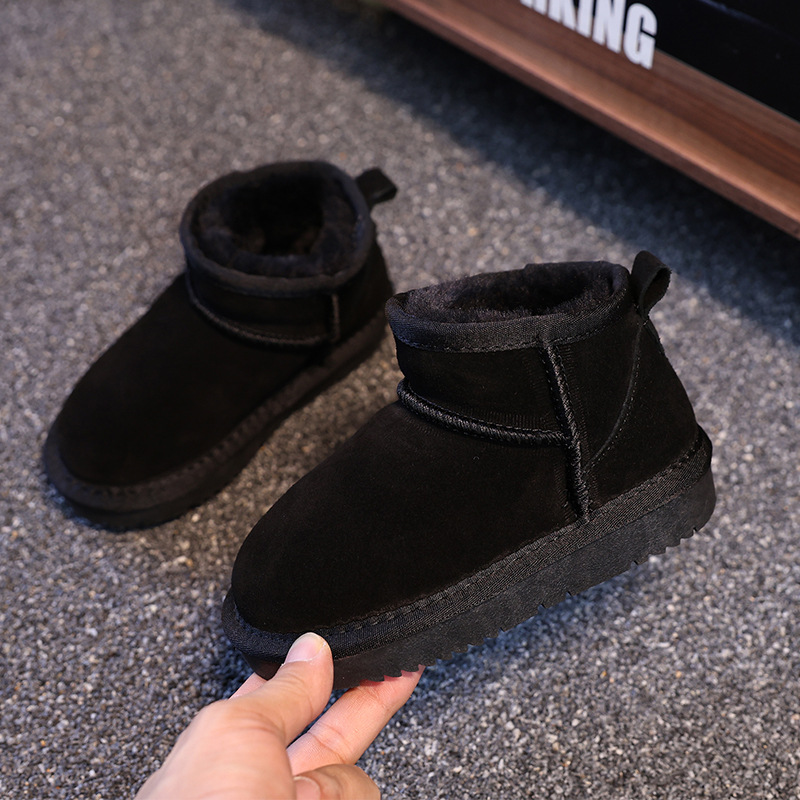 EBV designer shoes hot free shipping High quality cowhide New warm and anti slip fashionable children's snow boots size 25-36 black grey brown