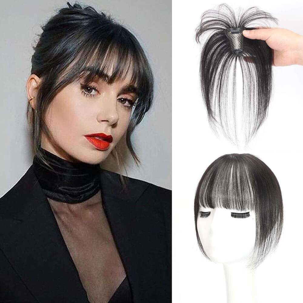100% Human Hair Air Small T 360°Covering Wipsy Bangs Handwoven French Hairpiece for Women 10inch