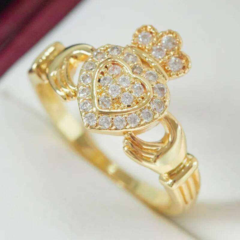 Creative Heart Crown Shape Women's Fashion Set Shiny Zirconia Engagement Party Ring Jewellery Romantic Valentine's Day Gift