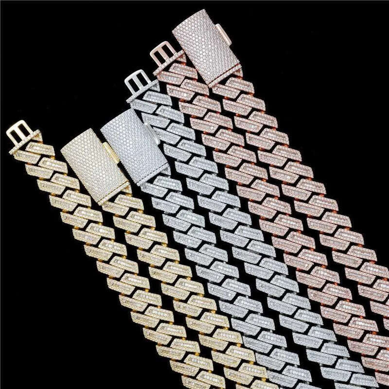 18mm Moissanite Iced Out Dia Gold Chain Necklace Real 14k White Miami Cuban