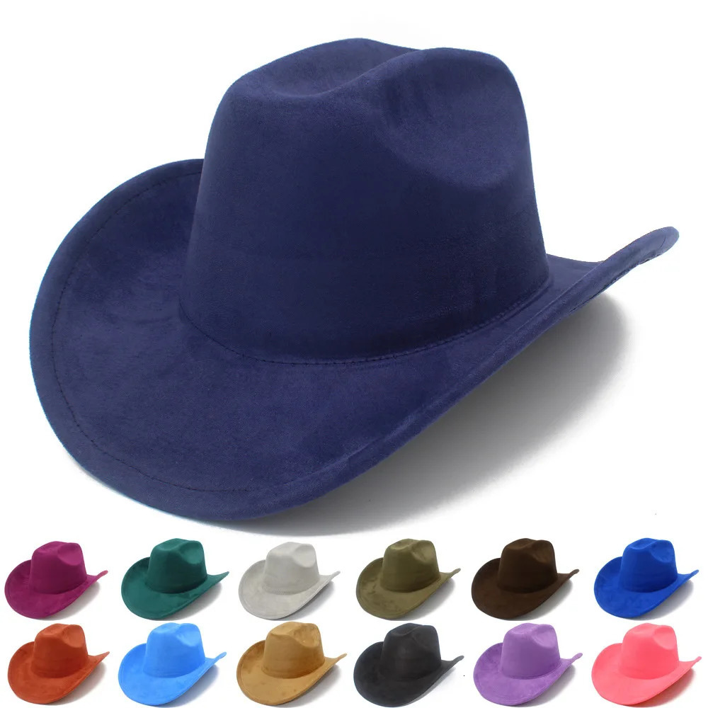 Four Seasons Suede Top Hat Women Men Fashion Fedora Hat Curved Wide Brim Western Cowboy Hat Retro Big Brim Knights Cap 250930