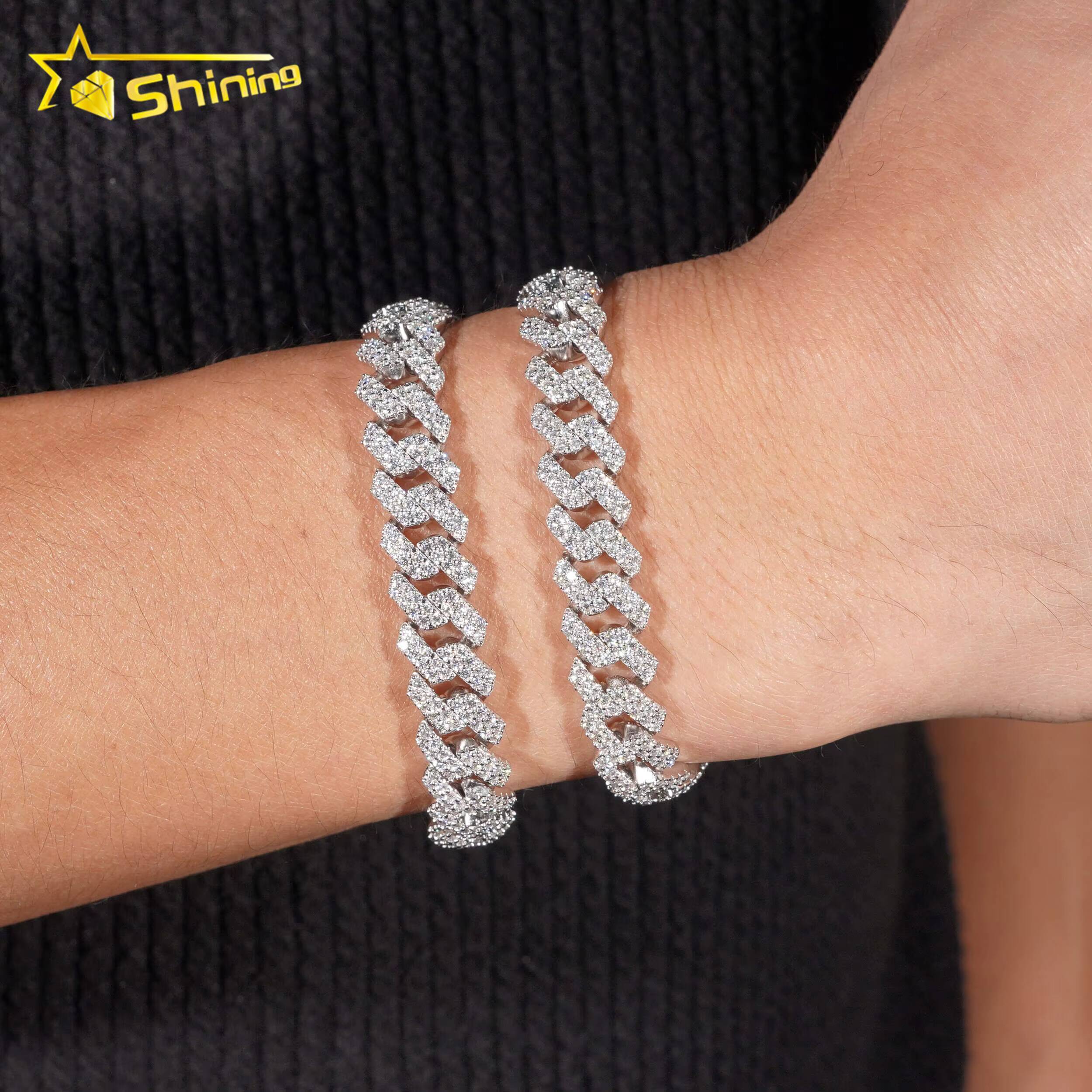 USA Warehouse Ready to Ship GRA Certificate 10mm 925 Solid Silver Hip Hop Jewelry Iced Out VVS Moissanite Diamond Cuban Bracelet