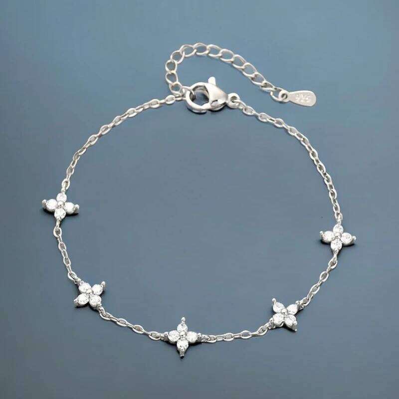 Sterling Sier Shiny Zircon Leaf for Women Dainty Adjustable Link Chain Bracelet Prevent Allergy Party JewelryGift