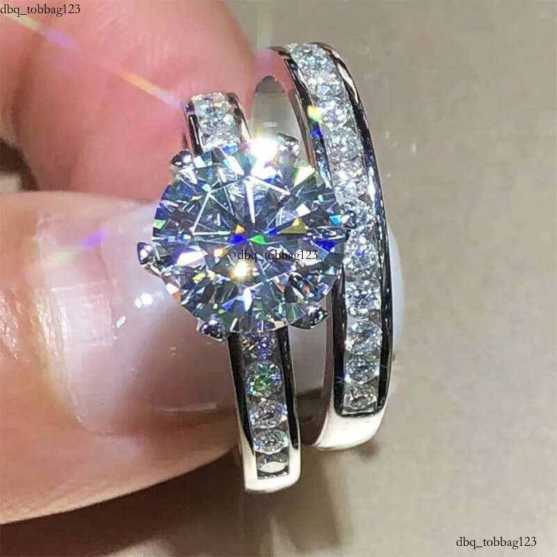 2024 Choucong Six Claw Wedding Rings Classical Jewelry Sterling Sier Fill Large Round Cut 5A Cubic Zircon CZ Dia Women Couple Bridal Ring Set Gift