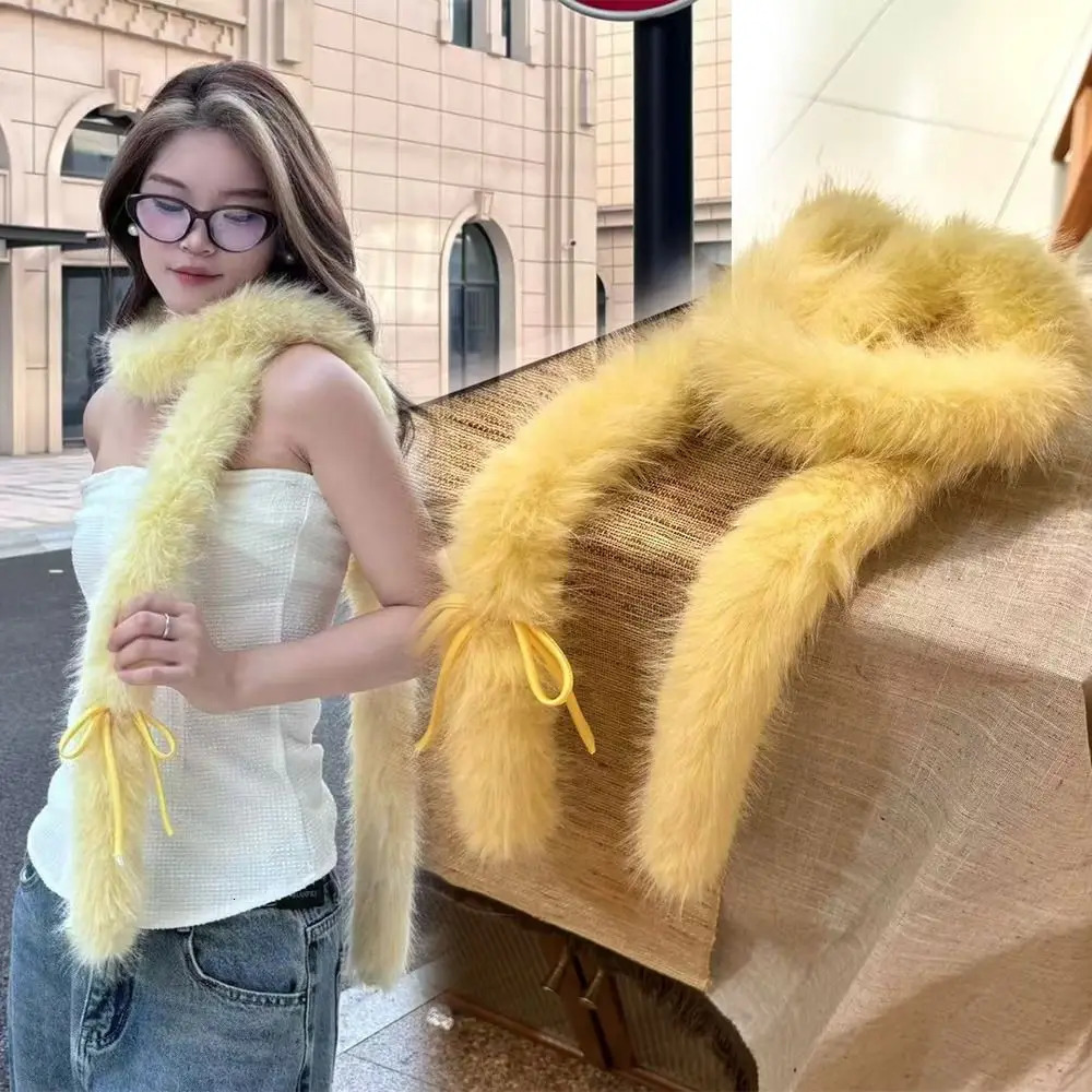Fashion Solid Color Y2k Bow Scarf Fluffy Harajuku Bowknot Fur Scarf Sweet Women Scarf Female 250929