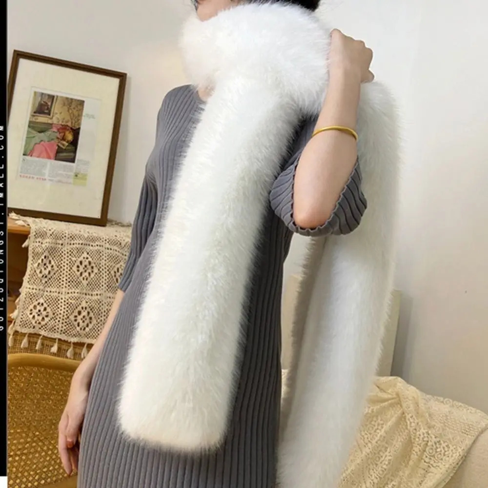 Fashionable 180cm Fur Long Scarf Soft Plush Thick Winter Fluffy Scarf Fur Decor Long Strip Scarf for Women Men 250929