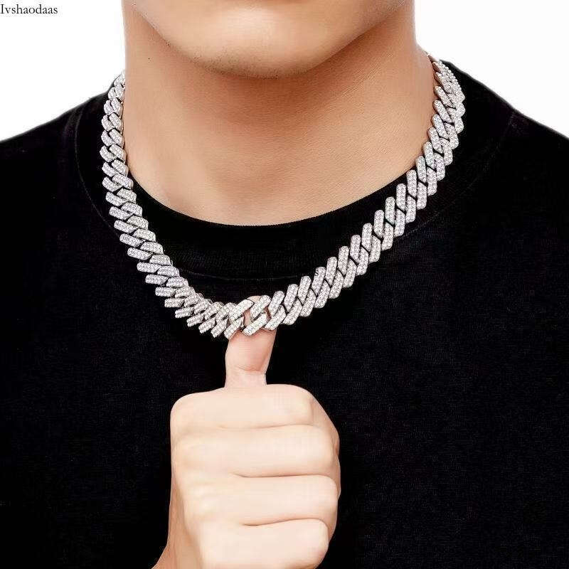 Iced Out Dia Men Necklace 14mm Hip Hop Fine Jewelry VVS Moissanite Sterling Sier Cuban Link Chain