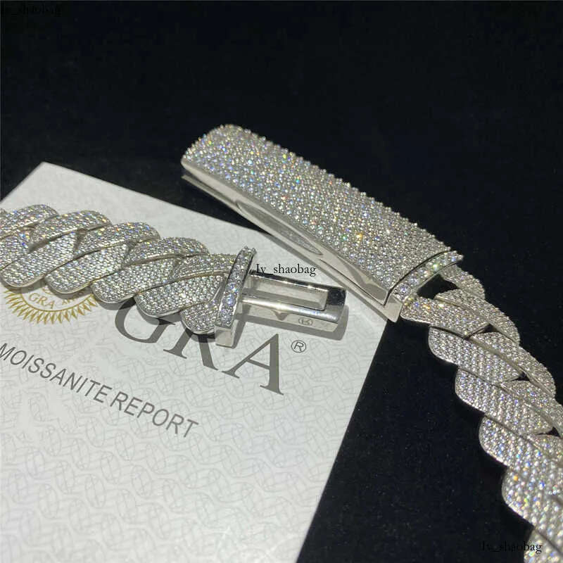 Heavier Big Guy 20mm 4 Row Dias Necklace Sterling Sier Iced Out Vvs Moissanite Dia Cuban Link Chain