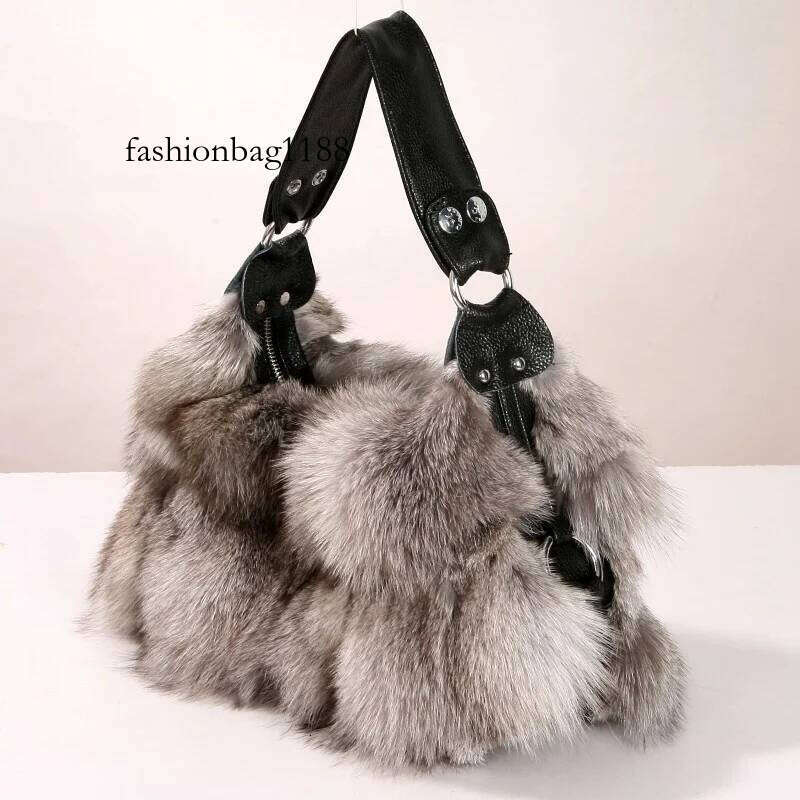 Winter Women's Fashion Handbag Ladies Purses Women Shoulder Bag Real Sier Fox Fur Messenger Bags
