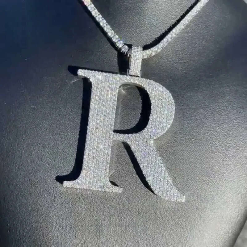 Custom Iced Out Dia Sier Vvs Moissanite Letter Necklace Pendant Hip Hop Jewelry