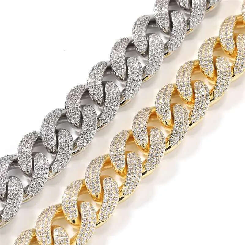 DHCollections 18MM Iced Out Cuban Link Chain Necklace Gold & Sier 7-22 Inch Brass Hip Hop Jewellery for Men