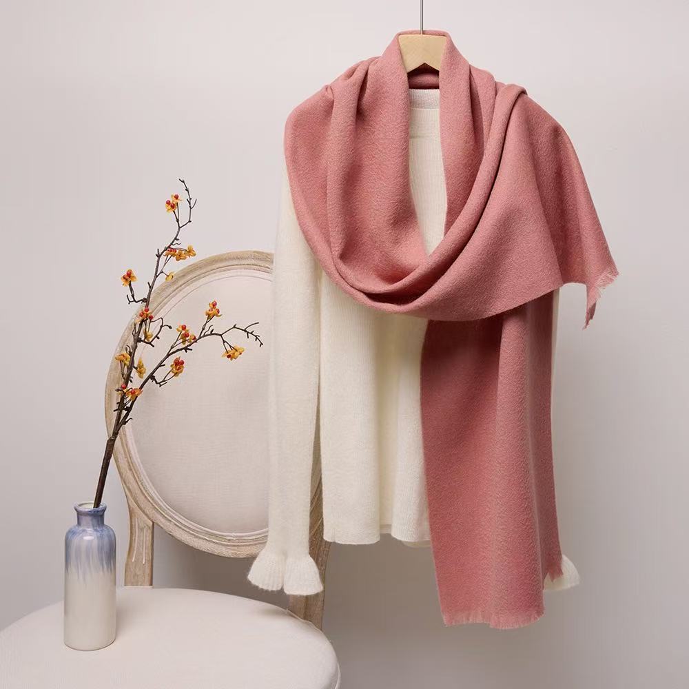 T1948 pure wool scarf men and women's neck warm autumn and winter all-match solid color short tassel wool shawl