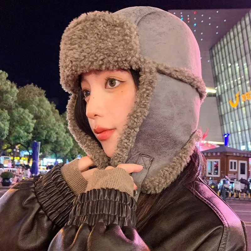 Winter Warm Lei Feng Hat Women Thickened Coldproof Northeast Cycling Ear Protection Suede Versatile Windproof Cotton Bomber Hat 250930