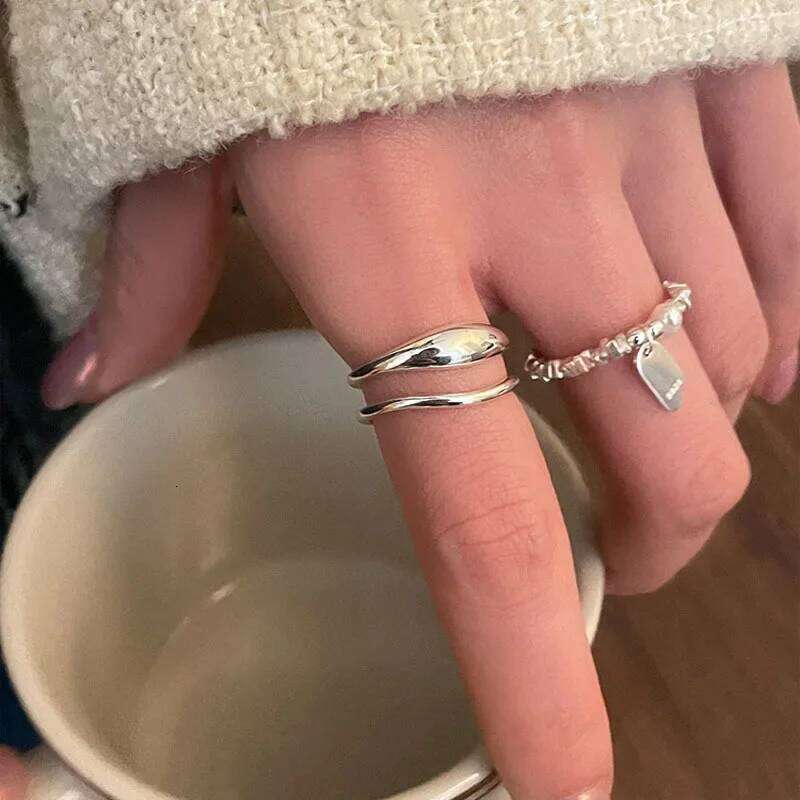 Sier Broken Adjustable Vintage Jewelry Layered Women Ring Girl Fashion Accessories Party Birthday Gift Trendy