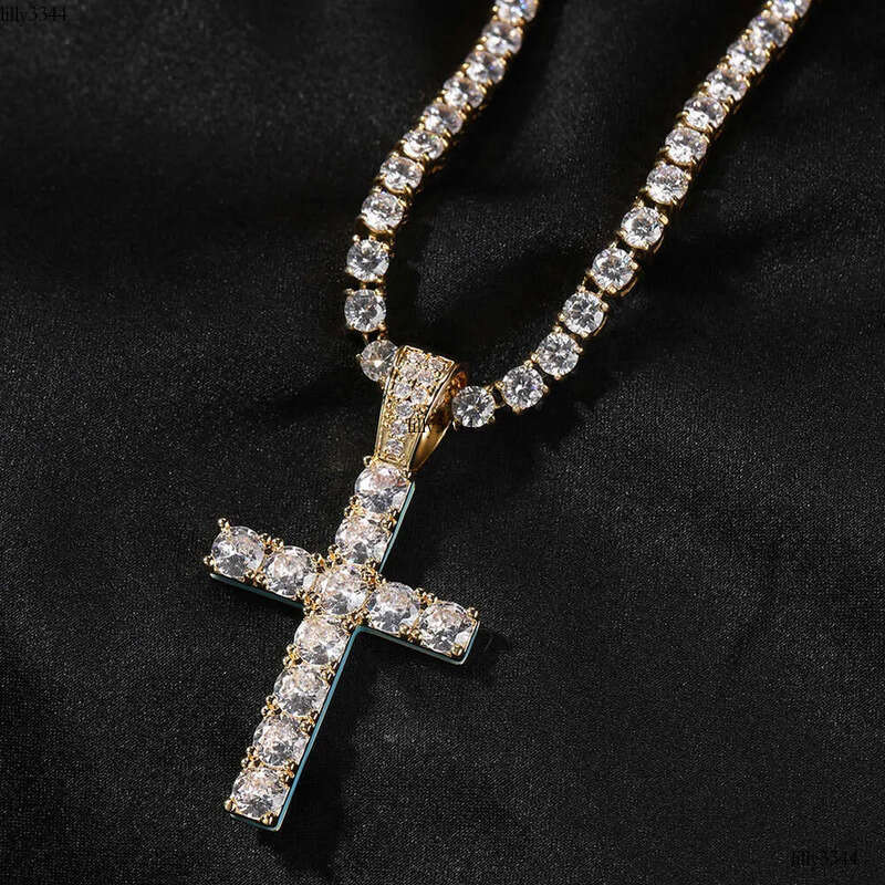 necklace moissanite chain New Cross Personalized Side Glow Set PendantCuban Chain Hip Hop Personality jewelry Moissanite dia