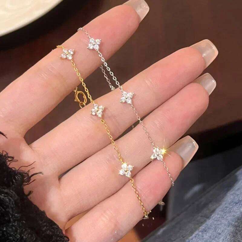 Sterling Sier Shiny Zircon Leaf for Women Dainty Adjustable Link Chain Bracelet Prevent Allergy Party JewelryGift