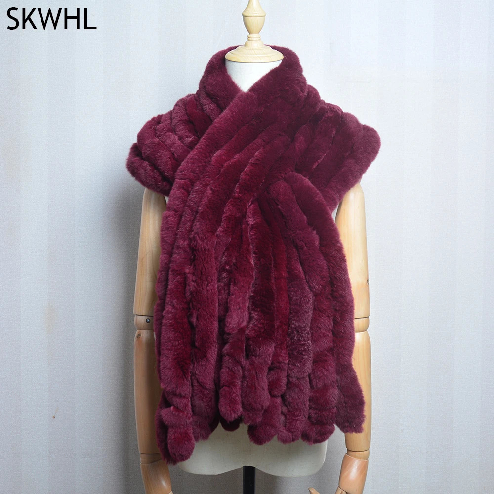 Women Scarf Classic 8 Vertical Bars Wrap Scarf Long Scarves Fashion Ladies Winter Rex Rabbit Fur Scarves Shawl Scarves 250930
