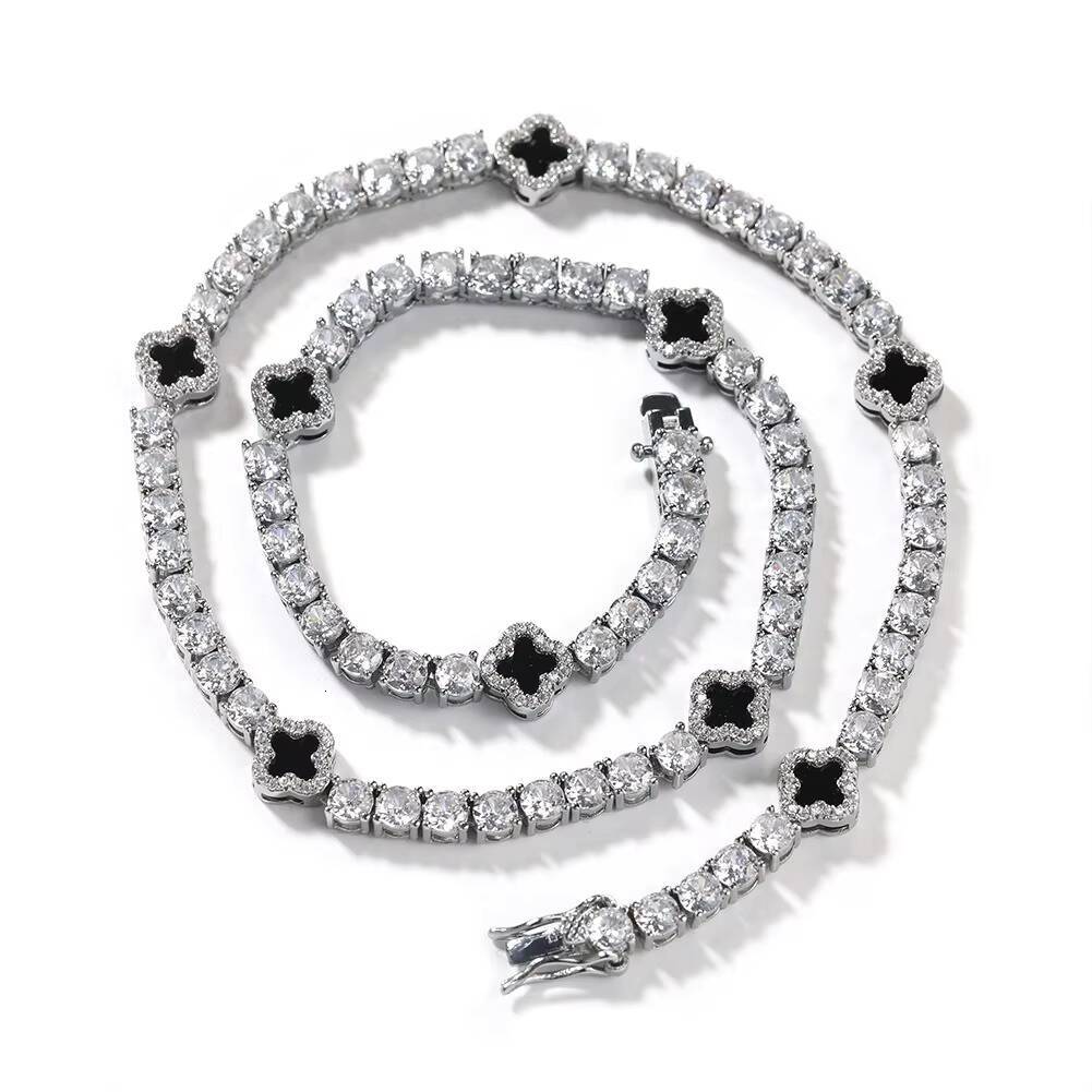 Ladies diamond red green black clover Cuban chain; Hip hop cubic moissanite pendant necklace; Designer moissanite.