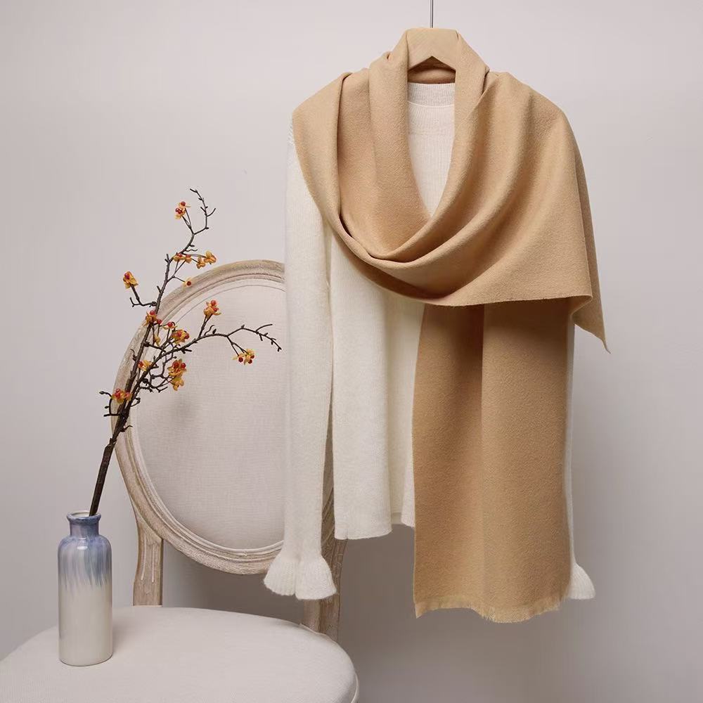T1950 pure wool scarf neck warm autumn and winter all-match solid color short tassel wool