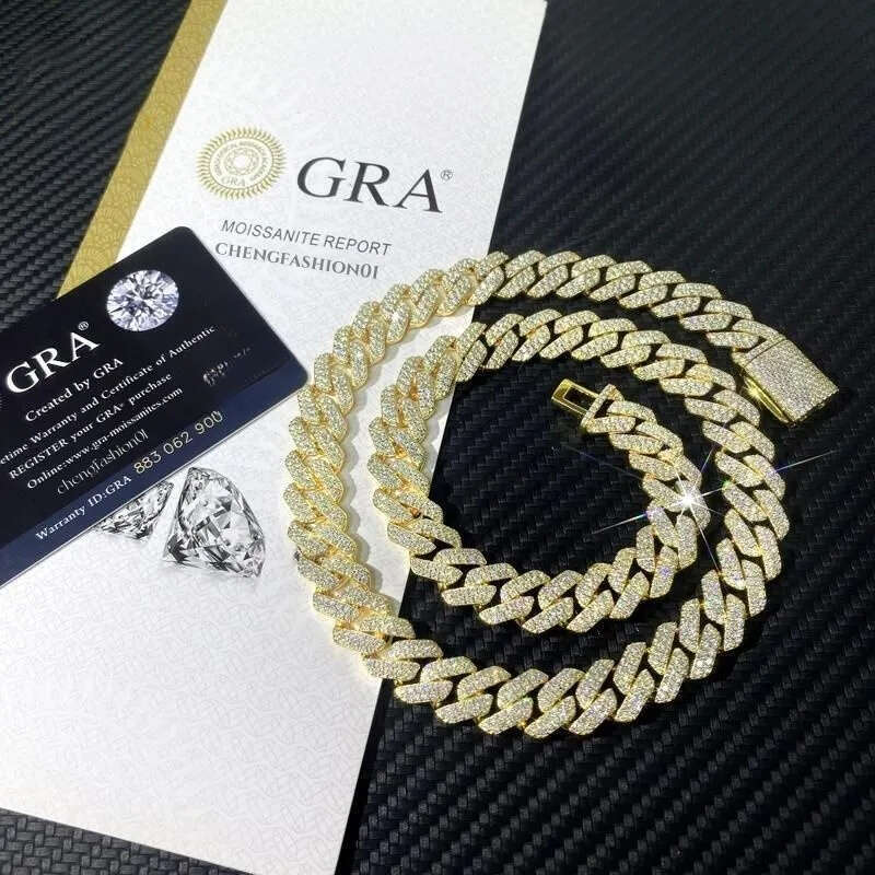 cuban k necklace 3 row moissanite 20MM W gold chains for men prong chocker s personalize iced out chain hip hop designer jewelry gift